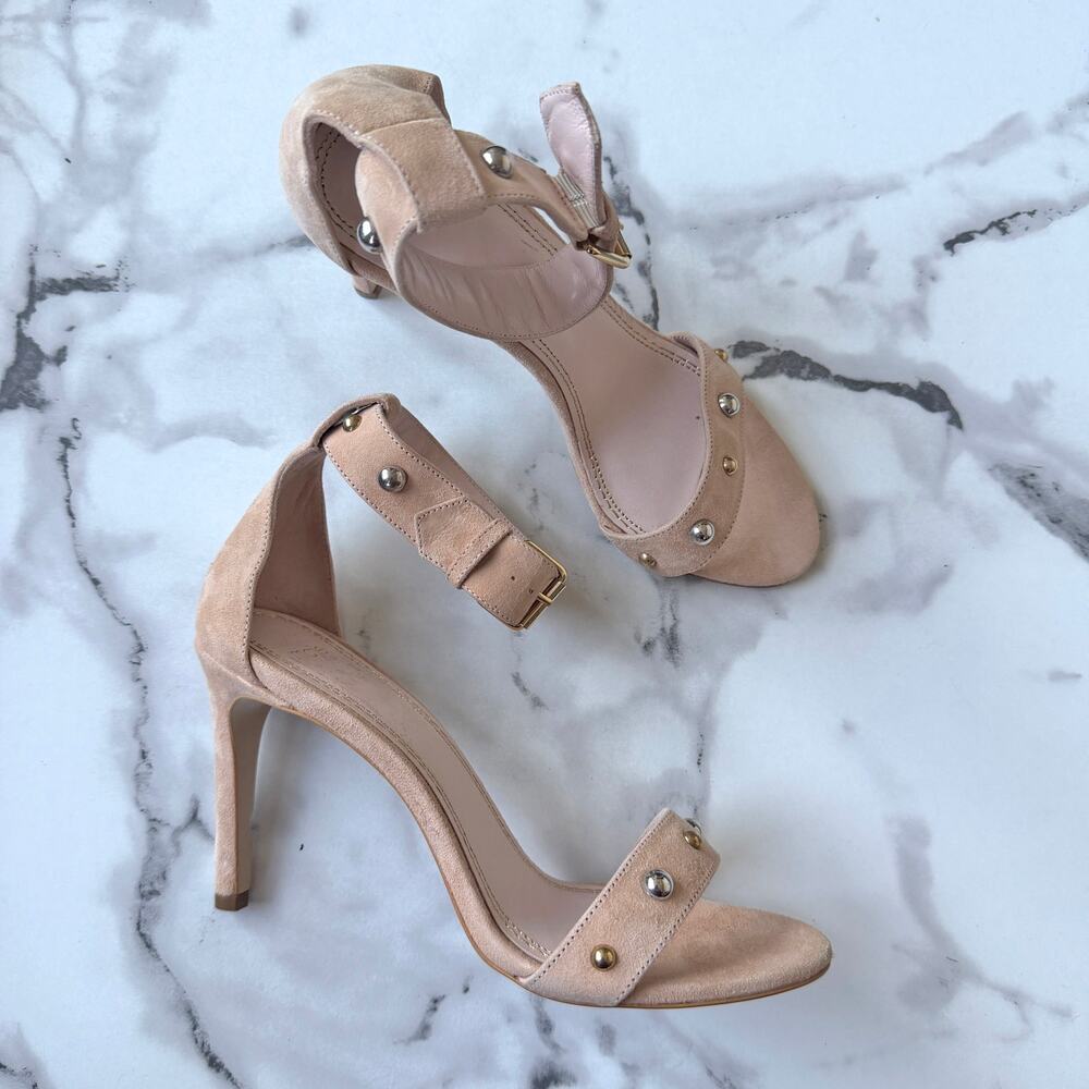 Maje Beige Suede Studded High Heel Sandals Size 38